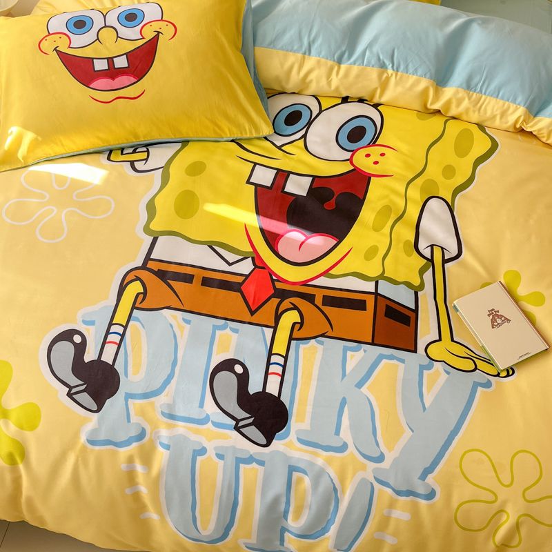 漫画のスポンジの赤ちゃんのプリントの綿のベッドの4つのセットの純綿の家庭用シーツの布団カバーのベッド用品の3つのセット