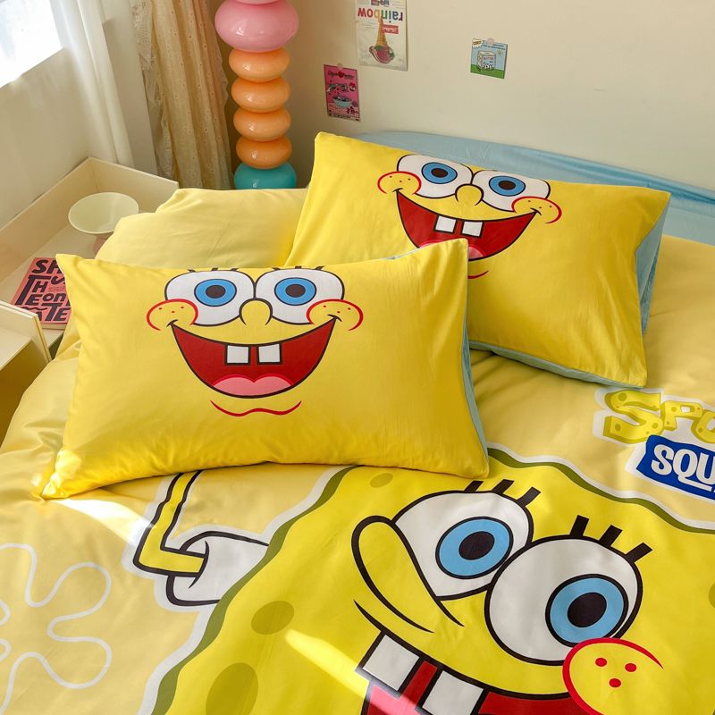 漫画のスポンジの赤ちゃんのプリントの綿のベッドの4つのセットの純綿の家庭用シーツの布団カバーのベッド用品の3つのセット
