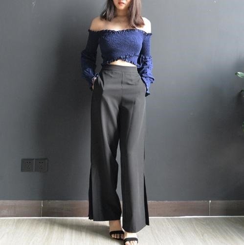 2178.クロス切替 フリル オフショルダー トップス(ブルー) 2178.クロス切替 フリル オフショルダー トップス(ブルー)