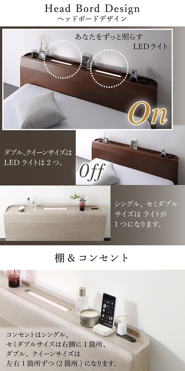 500047270223316 高級モダンローベッド ... : 寝具・ベッド・マットレス : 棚LED照明付き 超激安特価