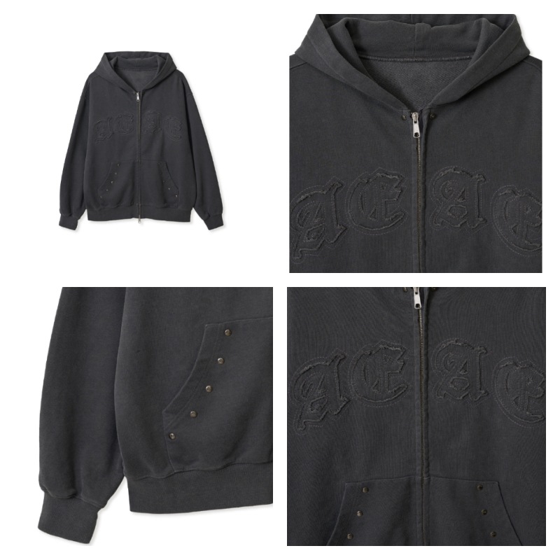 【aeae】 PIGMENT HOOD ZIP-UP : BLACK