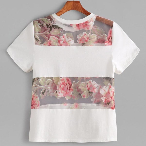新しいスタイルの女性の夏の白半袖花プリントTシャツブラウストップレメスTシャツ 新しいスタイルの女性の夏の白半袖花プリントTシャツブラウストップレメスTシャツ