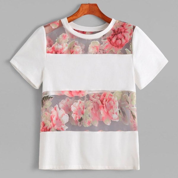新しいスタイルの女性の夏の白半袖花プリントTシャツブラウストップレメスTシャツ 新しいスタイルの女性の夏の白半袖花プリントTシャツブラウストップレメスTシャツ