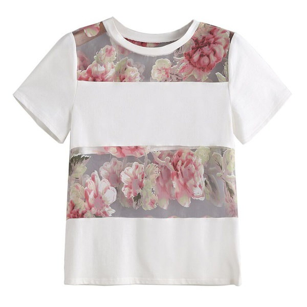 新しいスタイルの女性の夏の白半袖花プリントTシャツブラウストップレメスTシャツ 新しいスタイルの女性の夏の白半袖花プリントTシャツブラウストップレメスTシャツ