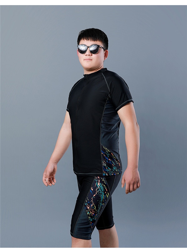 水着 メンズ 上下セット セットアップ パパ 半袖 ラッシュガード ハーフパンツ ブラック スポーツ水着 ジム スポーツジム プール 海 ブラック 大きいサイズ 3L 4L 5L 6L 7L 8L 9