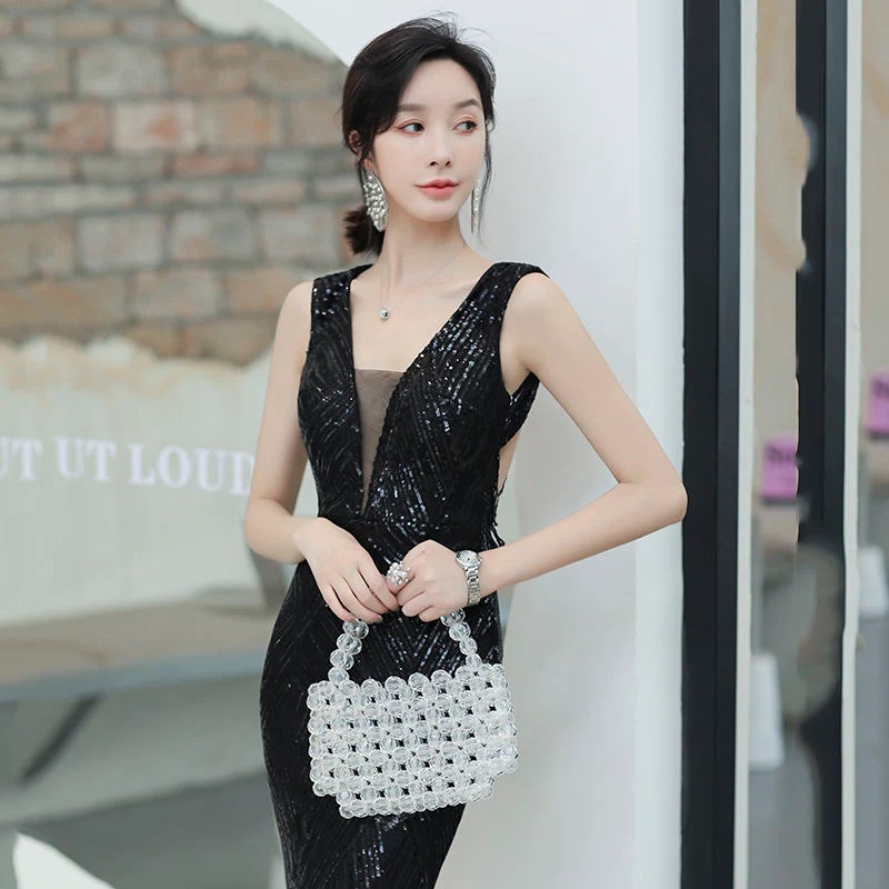 女性用ブラックスパンコールイブニングドレスエレガントな宴会ドレスセクシーなロングスタイル 女性用ブラックスパンコールイブニングドレスエレガントな宴会ドレスセクシーなロングスタイル