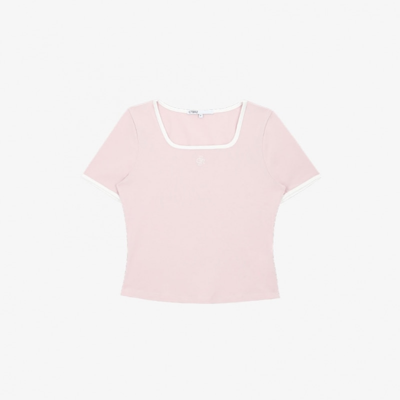 【CITYBREEZE】★スクエアネックライン 配色 半袖Tシャツ★ CITYBREEZE（シティブリーズ）の「SQUARE NECKLINE COLOR BLOCK