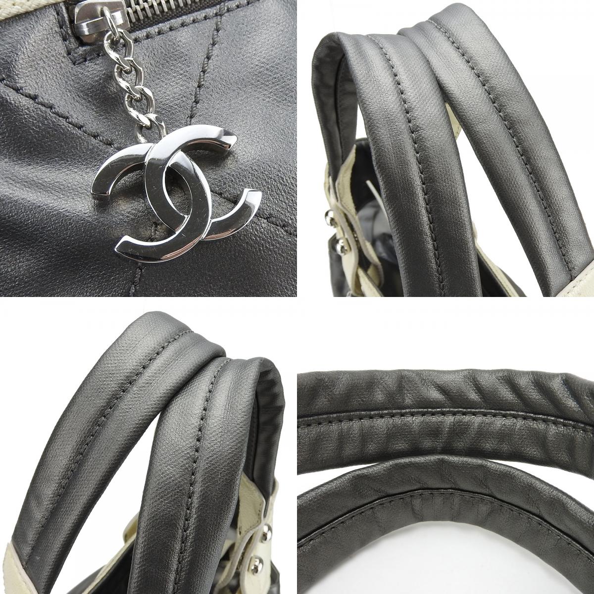 中古 トートバッグ パリビアリッツGM コーティングキャンバス シルバー アイボリー シルバー金具 ポーチ付き バイカラー レディース 女性 中古 トートバッグ パリビアリッツGM コーティングキャンバス シルバー アイボリー シルバー金具 ポーチ付き バイカラー レディース 女性