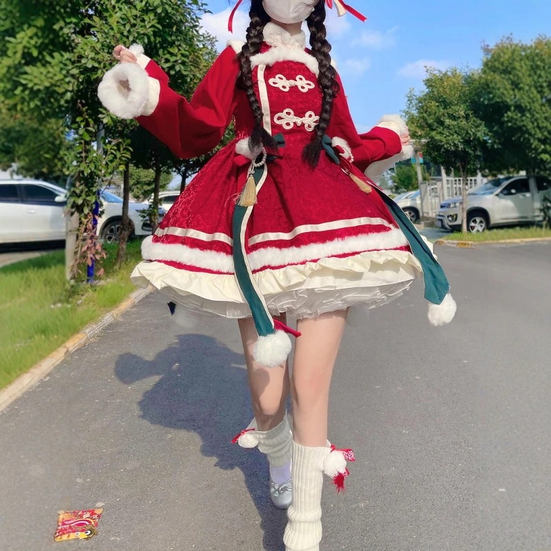 Lolita秋冬ベルベットワンピースロリータはスカートを着たことがある元日ワンピース新しい軍服がかわいい Lolita秋冬ベルベットワンピースロリータはスカートを着たことがある元日ワンピース新しい軍服がかわいい
