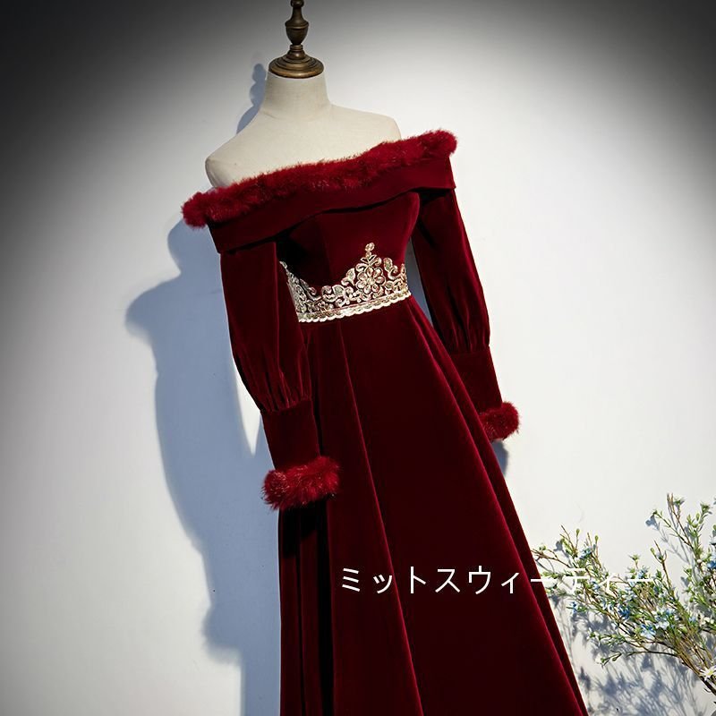 パーティードレス 演奏会 カラードレス ロングドレス オフショルダー イブニングドレス 二次会 aラ