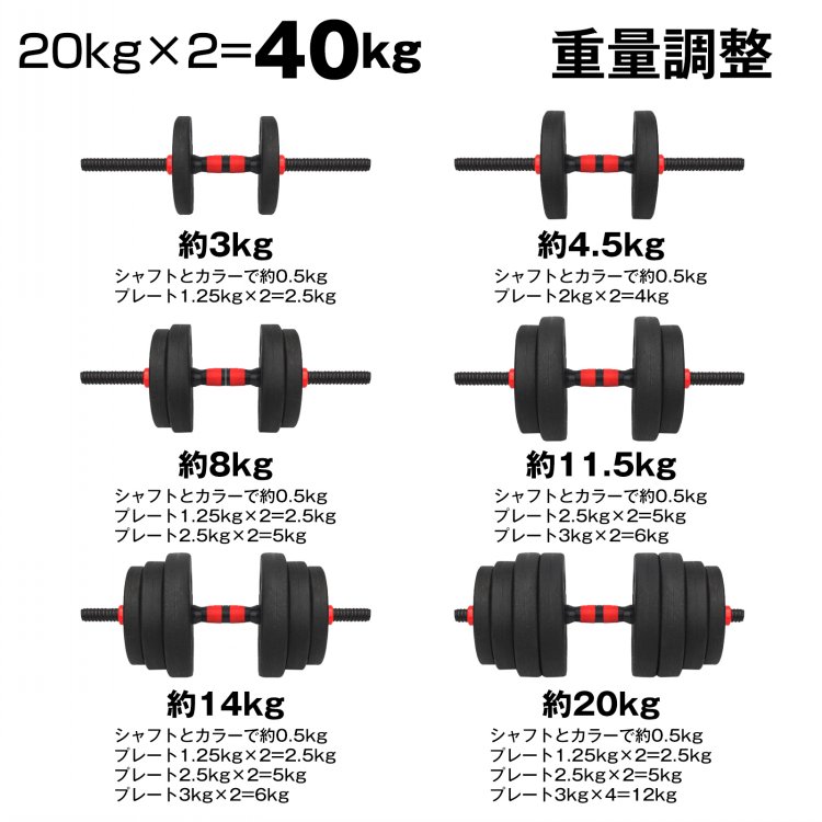 ダンベル 可変式 20kg 2個セット 筋トレ バーベル 鉄アレイ プレート 筋力トレーニング 合計40kg スポーツ ダイエット ダンベル 可変式 20kg 2個セット 筋トレ バーベル 鉄アレイ プレート 筋力トレーニング 合計40kg スポーツ ダイエット