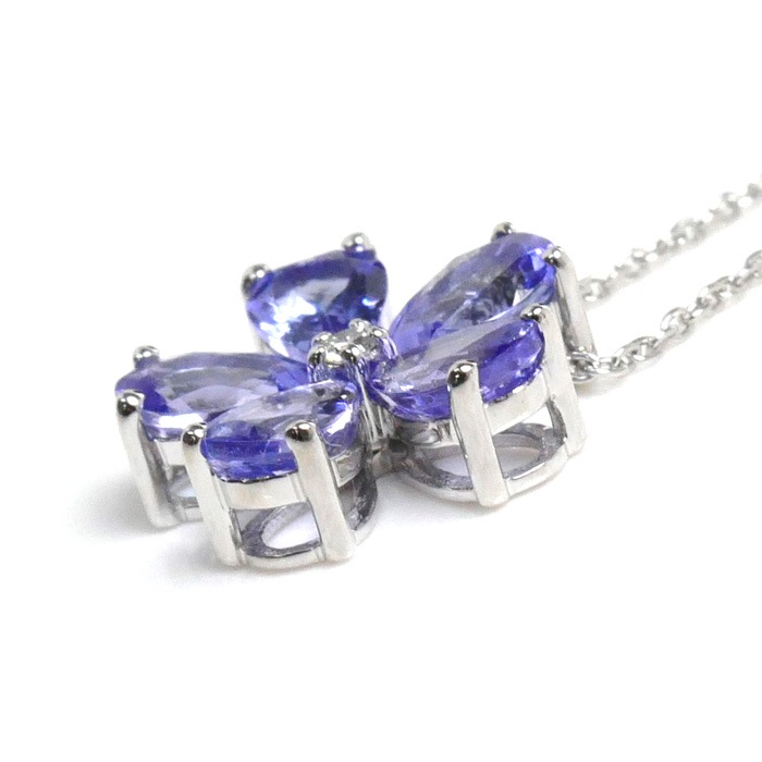 K18WG ホワイトゴールド ネックレス タンザナイト1.80ct ダイヤモンド0.02ct 3.1g -45cm フリーチェーン レディース 中古