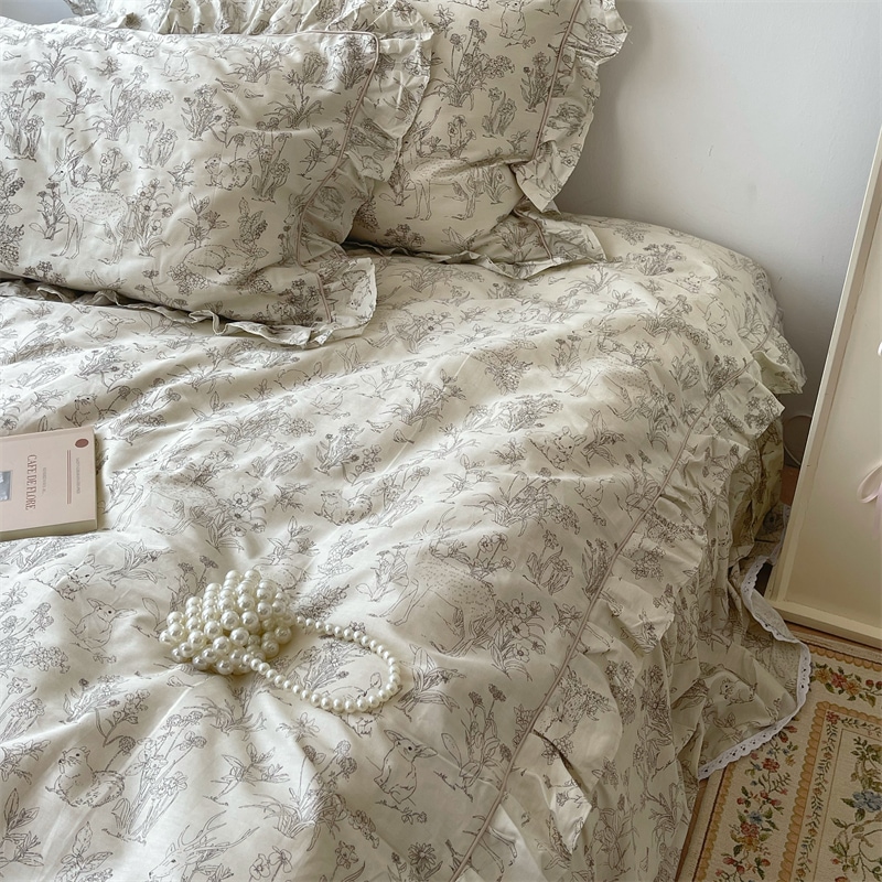 麗夢童話 花柄レースプリンセス ピュアコットン4点セット コットンシーツ キルトカバー ベッドスカート 寝具