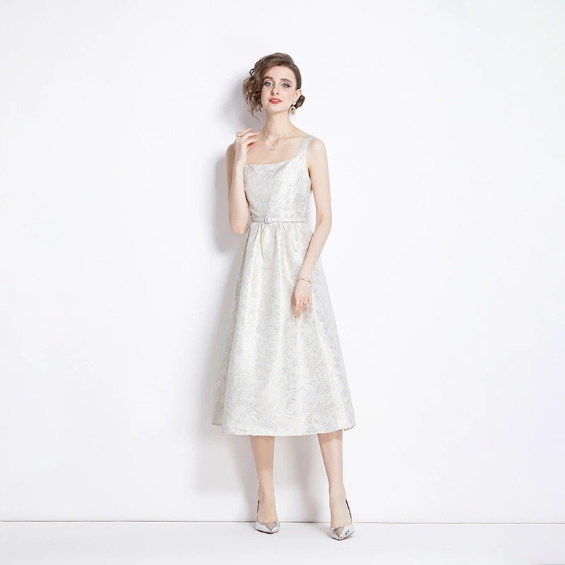 パーティードレス キャミワンピース新型重工ジャカード腰ストラップ 気質ドレススカート パーティードレス キャミワンピース新型重工ジャカード腰ストラップ 気質ドレススカート