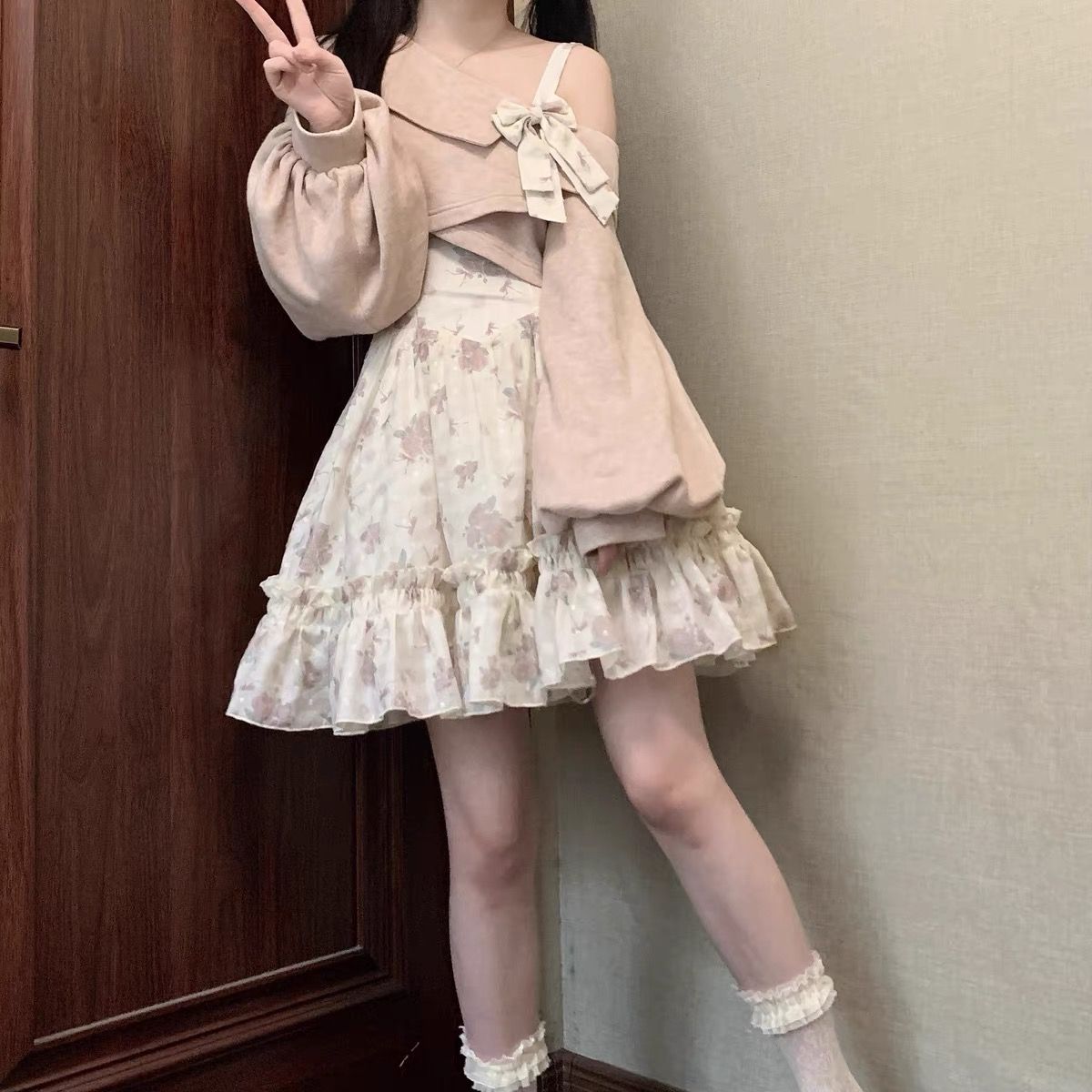 コスプレ 脚魅せミニ 春夏 新作 可愛らしい ワンピース 二点セット ティーブレイク愛されドッキングワンピース