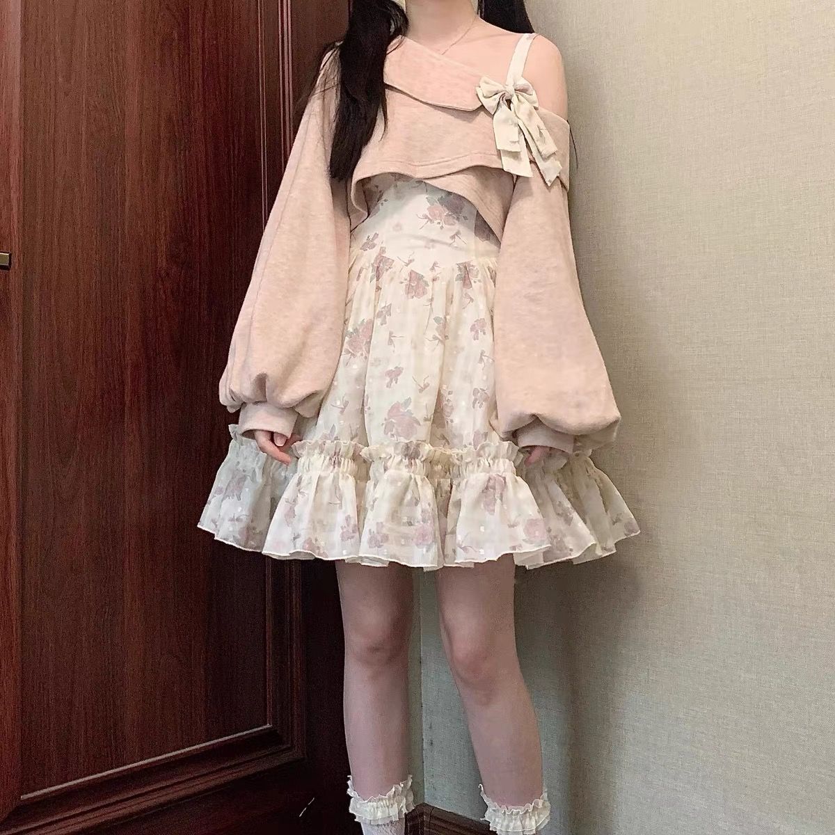 コスプレ 脚魅せミニ 春夏 新作 可愛らしい ワンピース 二点セット ティーブレイク愛されドッキングワンピース