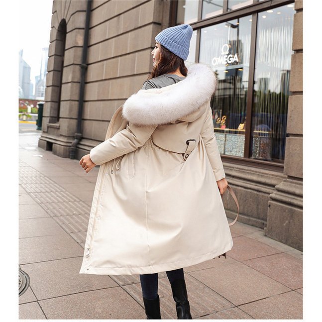 モッズコート ダウンジャケット 中綿コート 裏ポア ウエスト絞り 膝丈 レディース ファーコート フェイクファー フード付き 羽織り アウター 暖かい