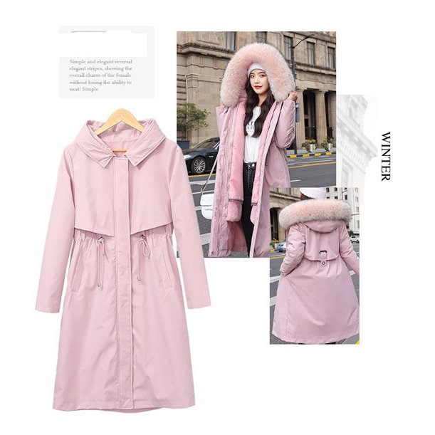 モッズコート ダウンジャケット 中綿コート 裏ポア ウエスト絞り 膝丈 レディース ファーコート フェイクファー フード付き 羽織り アウター 暖かい