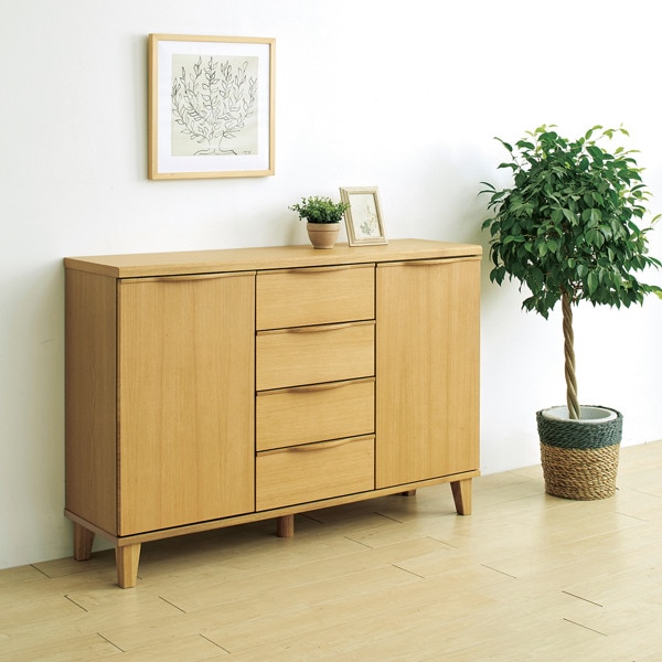 キャビネット リビングボード 北欧風 突板仕上げ 約幅127cm 収納 リビングチェスト たんす カウンター下収納 北欧 完成品 収納棚 リビング収納 木目 ブラウン ナチュラル おしゃれ 開梱設置