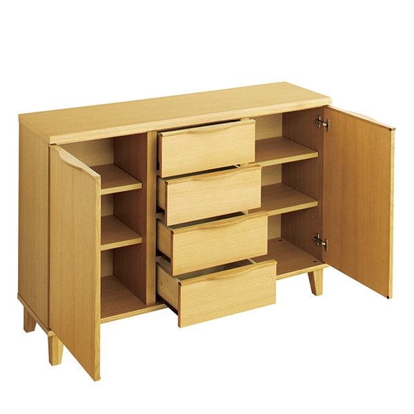 キャビネット リビングボード 北欧風 突板仕上げ 約幅127cm 収納 リビングチェスト たんす カウンター下収納 北欧 完成品 収納棚 リビング収納 木目 ブラウン ナチュラル おしゃれ 開梱設置