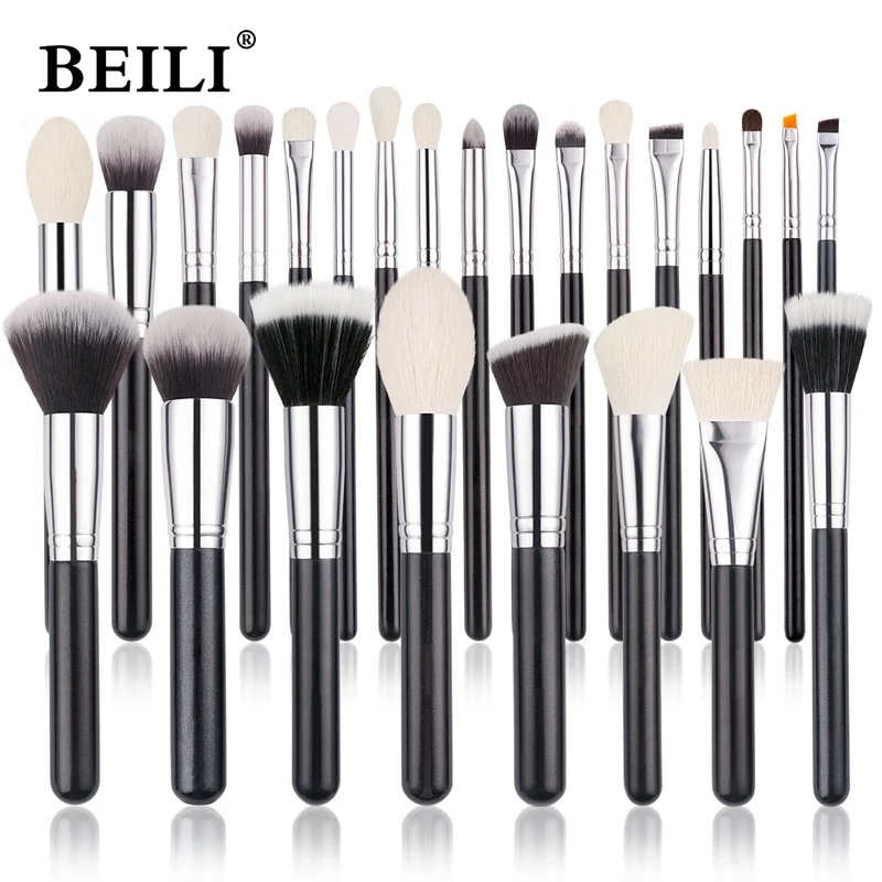Beili-プロのメイクアップブラシセット,ファンデーション,アイシャドウ,アイブロウ,ロゴなし,天然ヤギの毛,15個,25個,30個