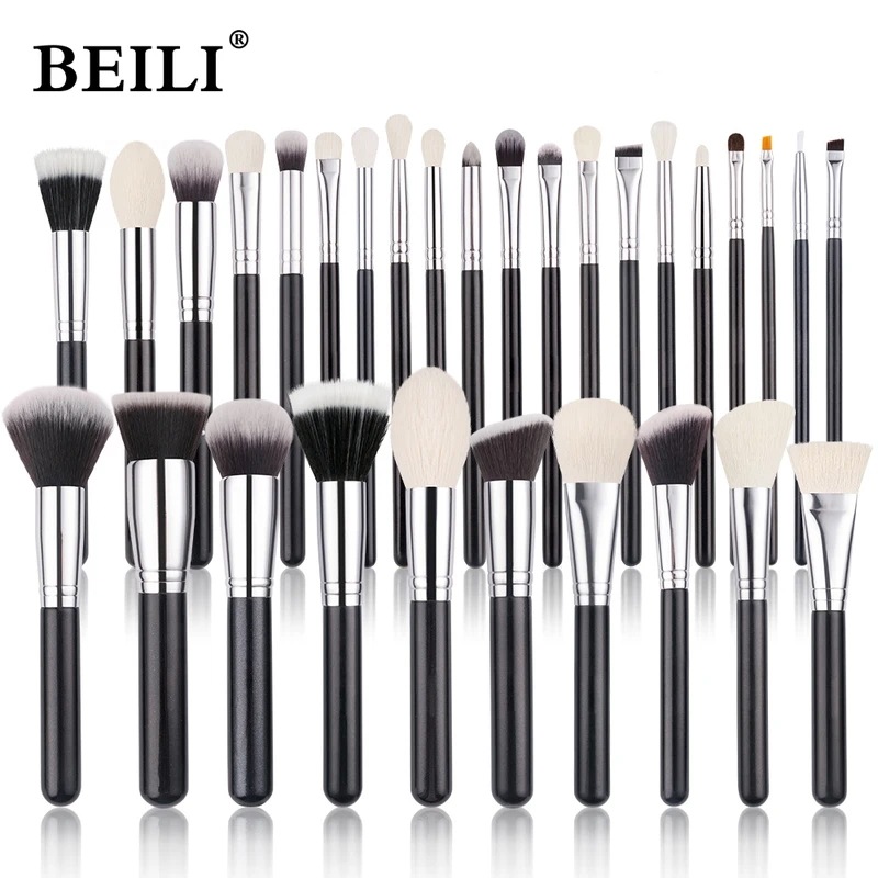 Beili-プロのメイクアップブラシセット,ファンデーション,アイシャドウ,アイブロウ,ロゴなし,天然ヤギの毛,15個,25個,30個
