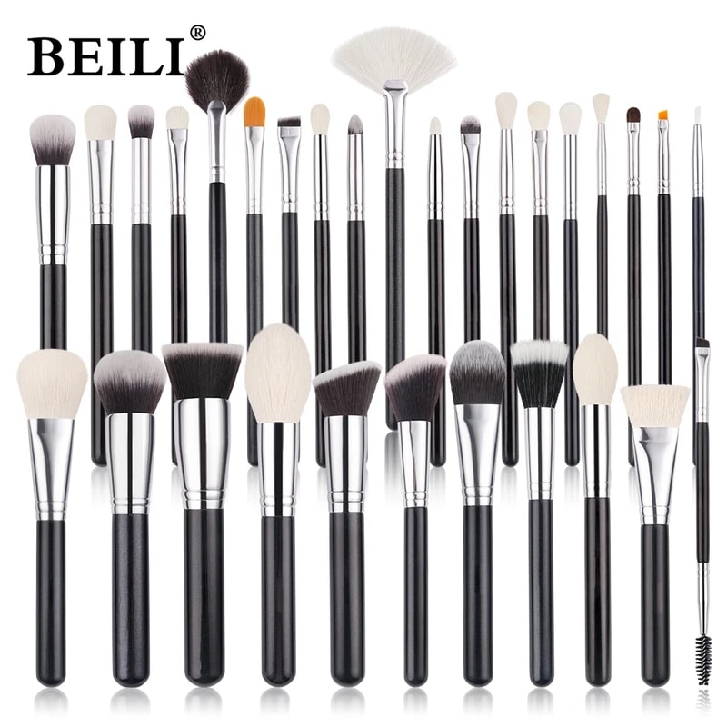 Beili-プロのメイクアップブラシセット,ファンデーション,アイシャドウ,アイブロウ,ロゴなし,天然ヤギの毛,15個,25個,30個