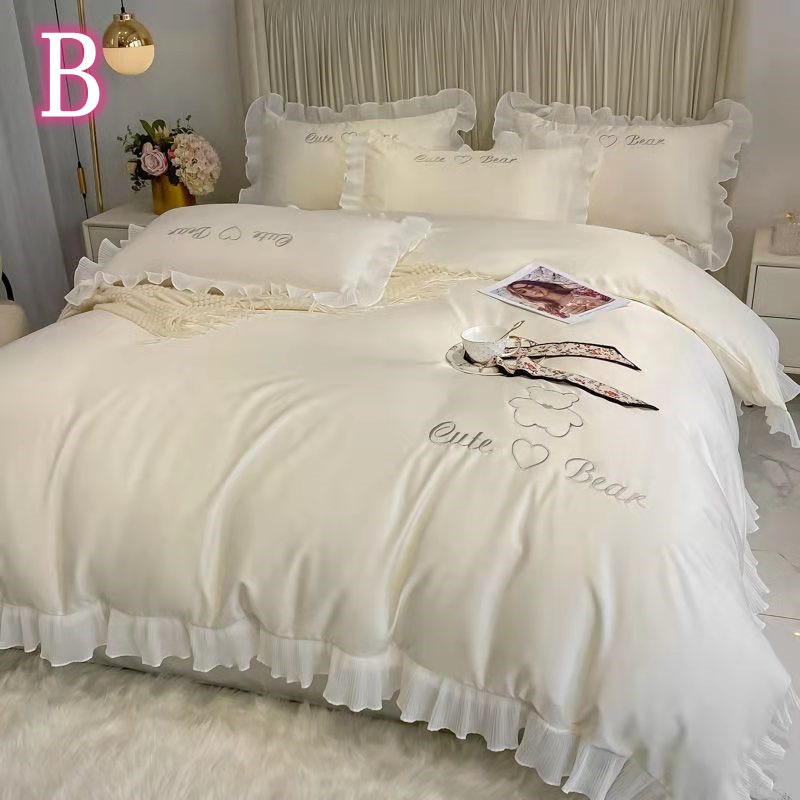 7色 布団セット無地ベッドの上4点セット氷の糸 ダブル寝具かわいいプリンセス風 掛け布団カバー 7色 布団セット無地ベッドの上4点セット氷の糸 ダブル寝具かわいいプリンセス風 掛け布団カバー