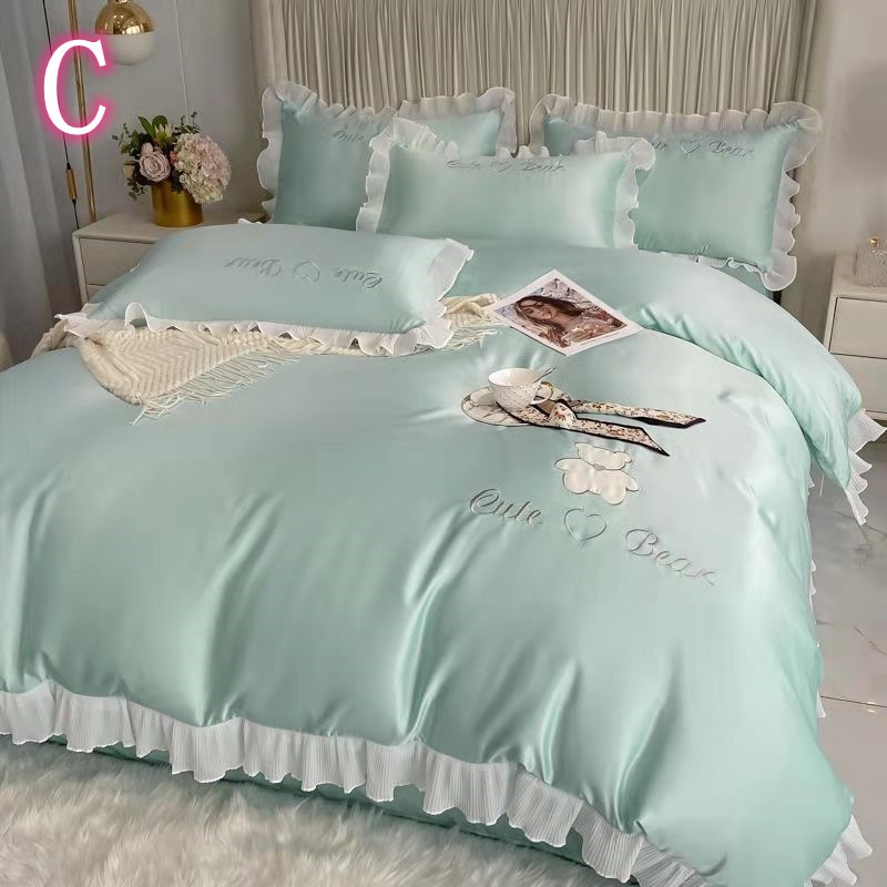 7色 布団セット無地ベッドの上4点セット氷の糸 ダブル寝具かわいいプリンセス風 掛け布団カバー 7色 布団セット無地ベッドの上4点セット氷の糸 ダブル寝具かわいいプリンセス風 掛け布団カバー