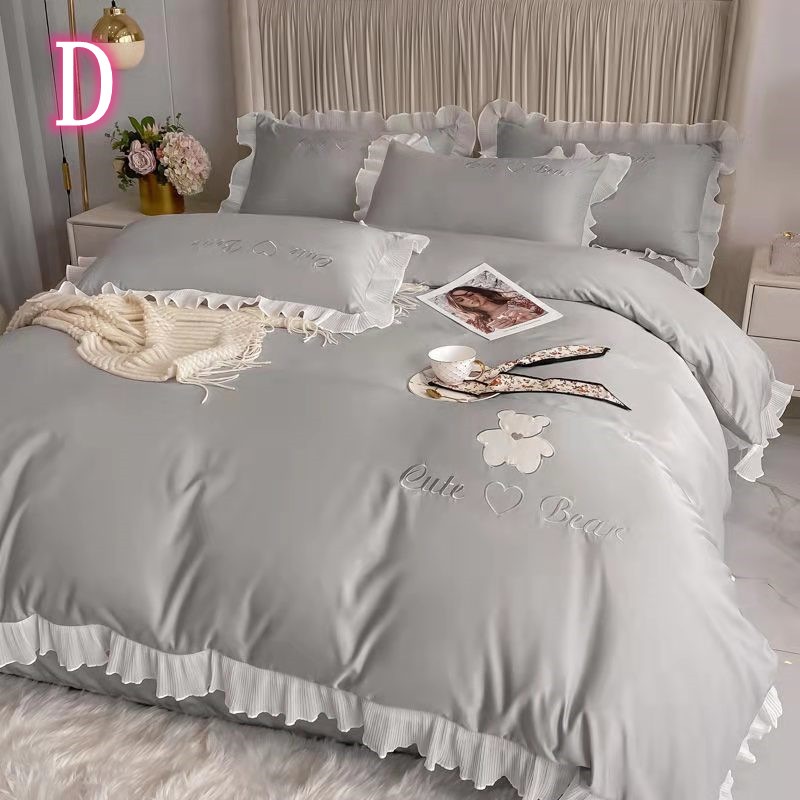 7色 布団セット無地ベッドの上4点セット氷の糸 ダブル寝具かわいいプリンセス風 掛け布団カバー 7色 布団セット無地ベッドの上4点セット氷の糸 ダブル寝具かわいいプリンセス風 掛け布団カバー