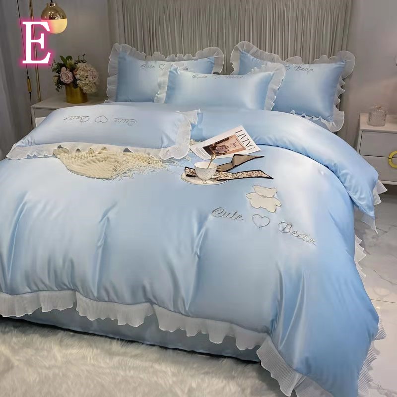 7色 布団セット無地ベッドの上4点セット氷の糸 ダブル寝具かわいいプリンセス風 掛け布団カバー 7色 布団セット無地ベッドの上4点セット氷の糸 ダブル寝具かわいいプリンセス風 掛け布団カバー