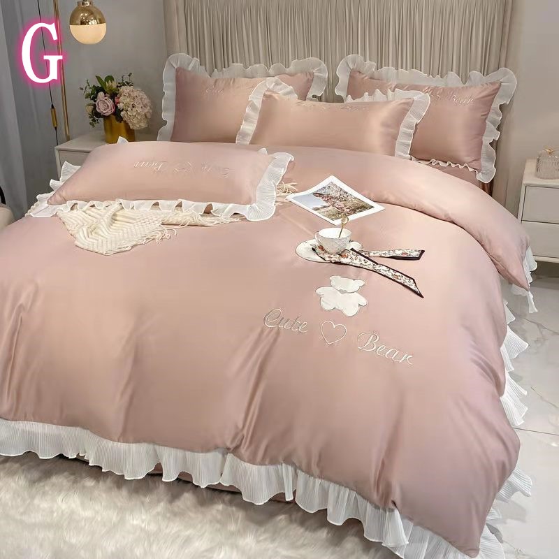 7色 布団セット無地ベッドの上4点セット氷の糸 ダブル寝具かわいいプリンセス風 掛け布団カバー 7色 布団セット無地ベッドの上4点セット氷の糸 ダブル寝具かわいいプリンセス風 掛け布団カバー