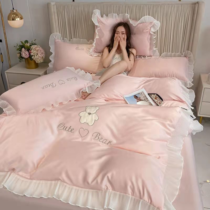 7色 布団セット無地ベッドの上4点セット氷の糸 ダブル寝具かわいいプリンセス風 掛け布団カバー 7色 布団セット無地ベッドの上4点セット氷の糸 ダブル寝具かわいいプリンセス風 掛け布団カバー