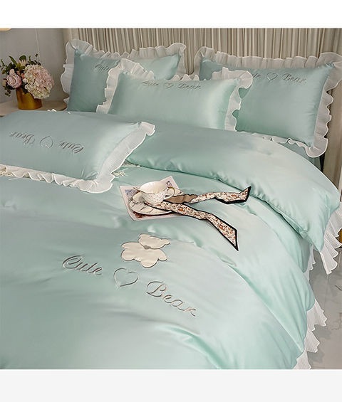 7色 布団セット無地ベッドの上4点セット氷の糸 ダブル寝具かわいいプリンセス風 掛け布団カバー 7色 布団セット無地ベッドの上4点セット氷の糸 ダブル寝具かわいいプリンセス風 掛け布団カバー