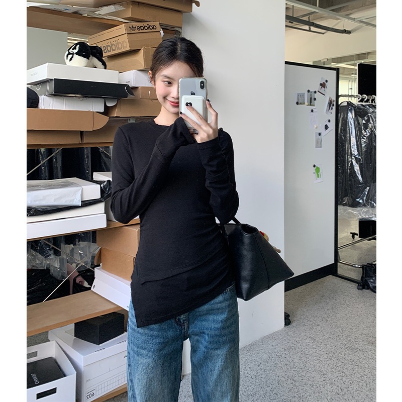 秋着痩せ甘辛不規則スリットスリットトップス 秋着痩せ甘辛不規則スリットスリットトップス