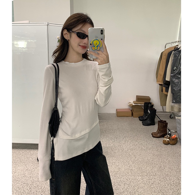 秋着痩せ甘辛不規則スリットスリットトップス 秋着痩せ甘辛不規則スリットスリットトップス