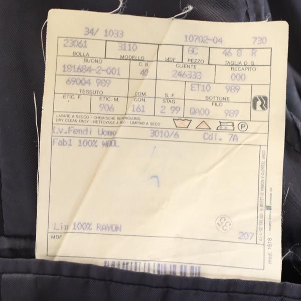 イタリア製 長袖 ウール100％ テーラードジャケット 46 ブラック メンズ