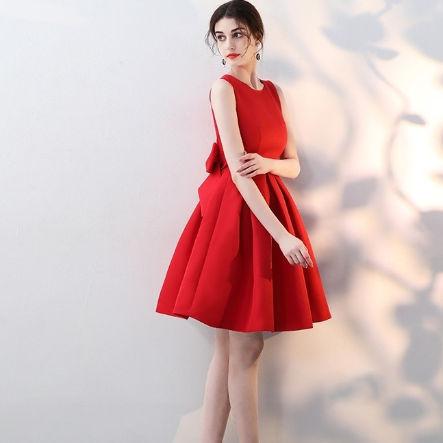 ドレス 衣装 ドレスワンピース カクテルドレス ノースリーブドレス ミニドレス ミニ丈 袖なし バックリボン ビックりぼんフレア ステージドレス 発表会 タイト かわいい 大人可愛い きれいめ