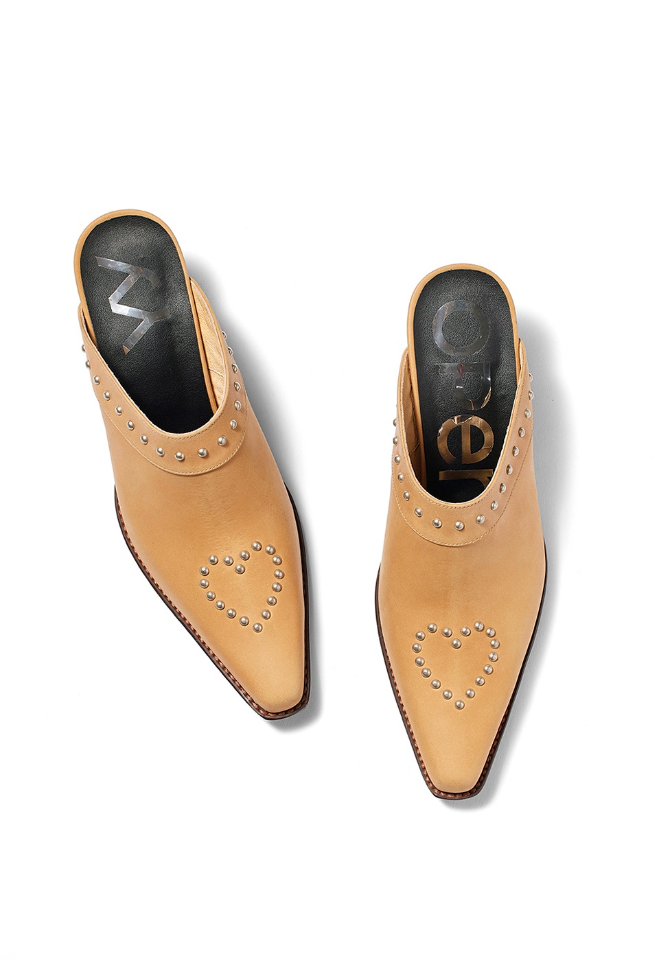OPEN Yy】 HEART STUD WESTERN MULES : BEIGE ミュール