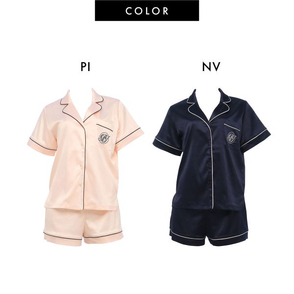 ®︎新品未使用RAVIJOURサテンシャツ ショートスリーブセット サテンシャツ ショートスリーブセット パジャマ（ルームウェア