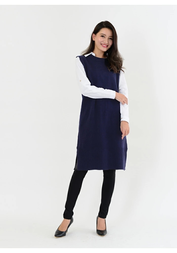【急速出荷】ワンピース レディース ニットワンピース ニット 紺 ミディアム ロング 秋 冬 秋冬 スリット トップス ニットワンピ ひざ丈 ミディアム丈ワンピ ロング 大人 ヒザ丈 マキシ ノースリ