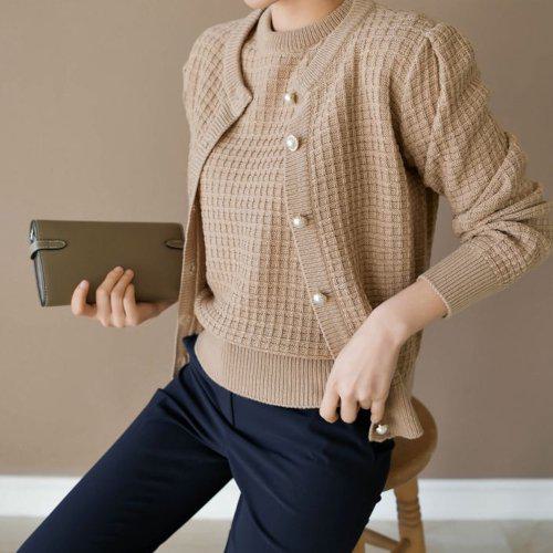 カーディガン レディース ニット ニットカーディガン カーデ トップス 羽織り ライトアウター ツイード パールボタン ラウンドネック 秋 冬 エレガント シンプル 無地 おしゃれ かわいい 大人可愛