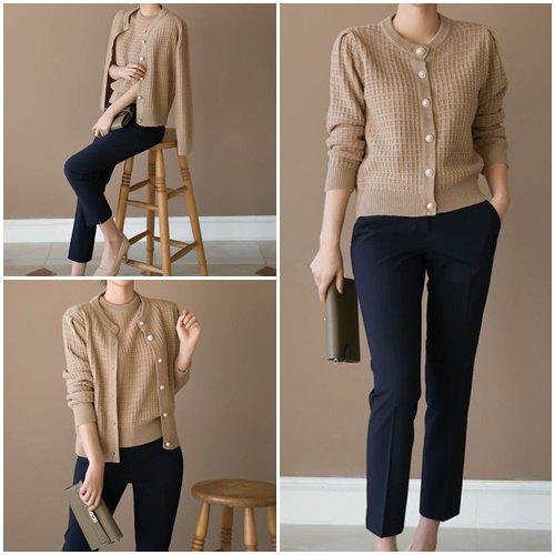 カーディガン レディース ニット ニットカーディガン カーデ トップス 羽織り ライトアウター ツイード パールボタン ラウンドネック 秋 冬 エレガント シンプル 無地 おしゃれ かわいい 大人可愛