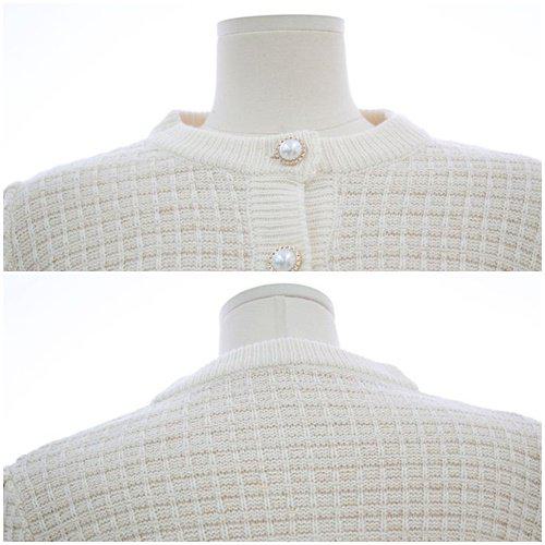 カーディガン レディース ニット ニットカーディガン カーデ トップス 羽織り ライトアウター ツイード パールボタン ラウンドネック 秋 冬 エレガント シンプル 無地 おしゃれ かわいい 大人可愛