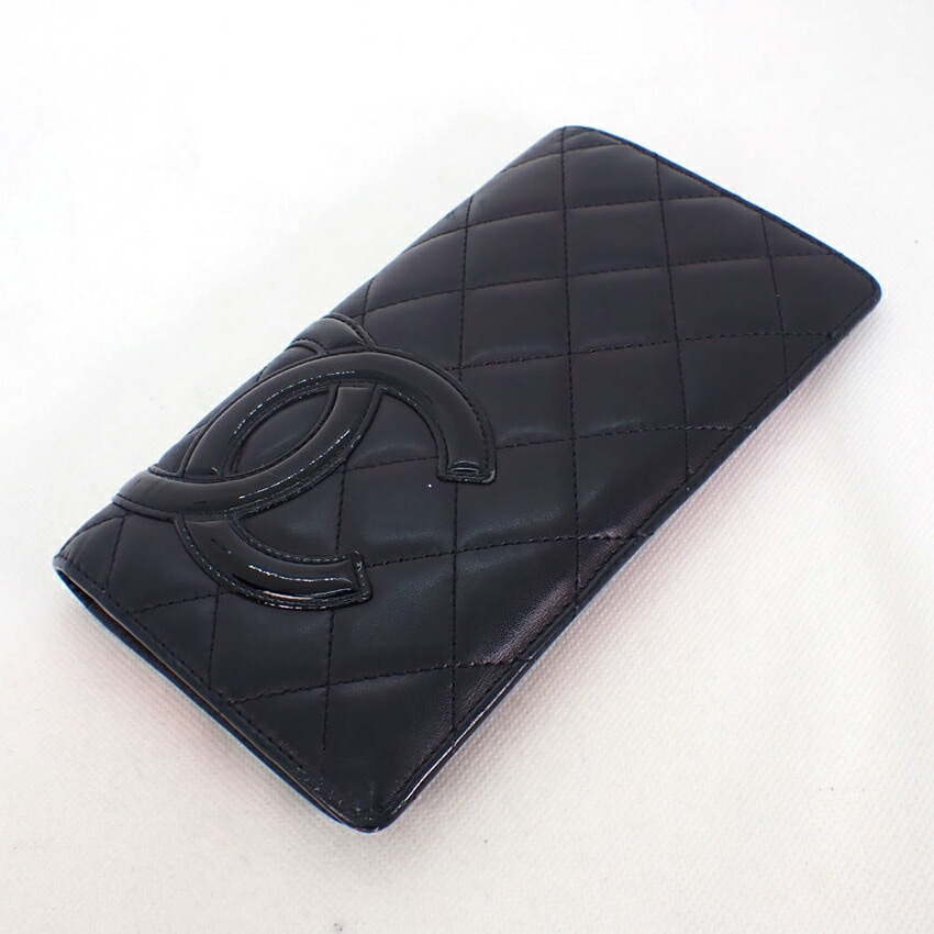 中古】CHANEL/シャネル カンボンライン ブラックxピンク 長財布