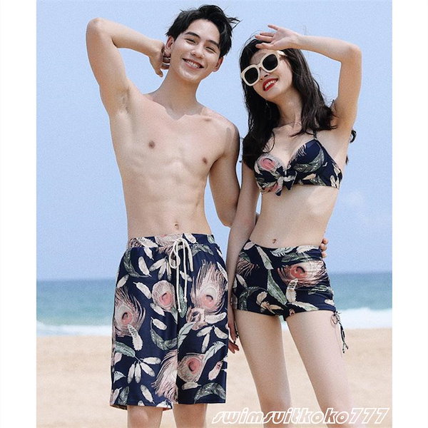 Qoo10] カップル水着 男女お揃いビーチウェア 花