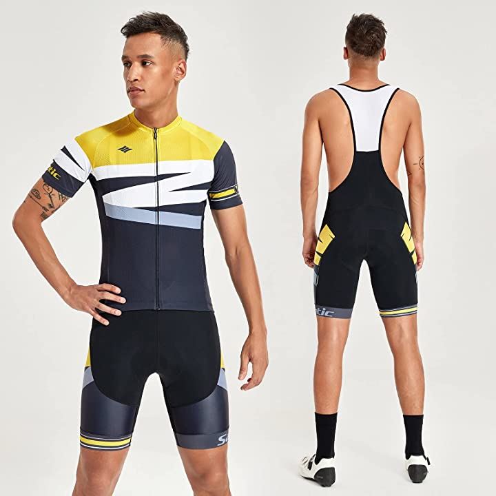 メンズ サイクルジャージ 上下セット 半袖 サイクルウェア サイクリング ジャージセット ビグパンツ 自転車ウェア 4Dパッド ロードバイク 夏 吸汗速乾 通気(イエロー, XL) メンズ サイクルジャージ 上下セット 半袖 サイクルウェア サイクリング ジャージセット ビグパンツ 自転車ウェア 4Dパッド ロードバイク 夏 吸汗速乾 通気(イエロー, XL)