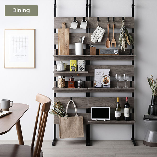 突っ張り ウォールラック [ 80cm幅 ブラウンxブラック ] ミラー付き 壁面収納 棚 賃貸OK ウォールラック 組立品