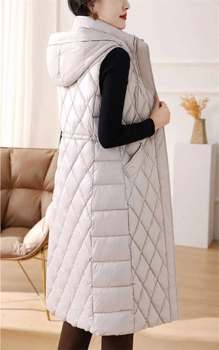 ベスト 中綿 レディース コート ロングベスト ダウンベスト 中綿ベスト ロング ダウン フード付き 取り外し可能 アウター ダウン風 秋 冬 キルティングベスト ファスナー ポケット 厚手 無地 ゆ