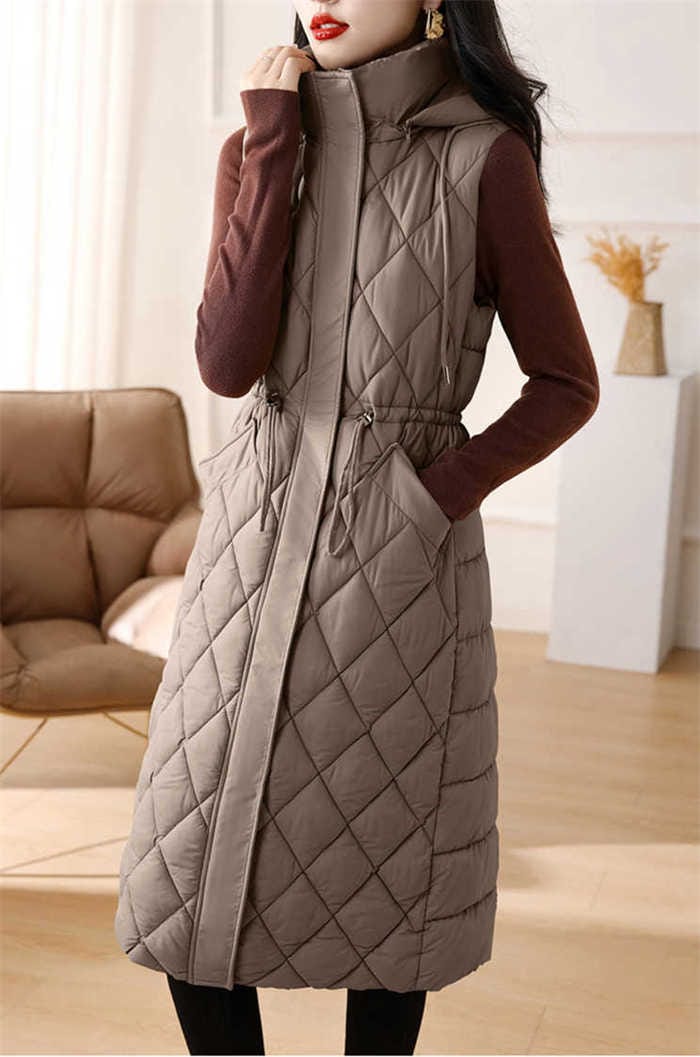 ベスト 中綿 レディース コート ロングベスト ダウンベスト 中綿ベスト ロング ダウン フード付き 取り外し可能 アウター ダウン風 秋 冬 キルティングベスト ファスナー ポケット 厚手 無地 ゆ